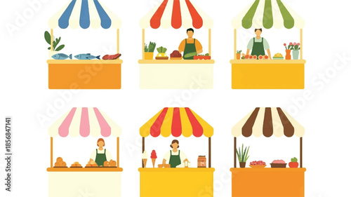 Cartoon vector illustration set featuring a vintage birthday cake with candles and flowers for a fun party greeting card design.