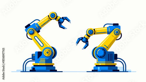 Two robotic arms in blue and yellow