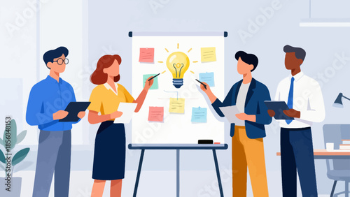 Business team brainstorming with sticky notes