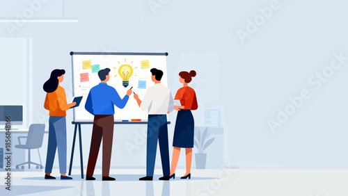 Business team brainstorming on whiteboard