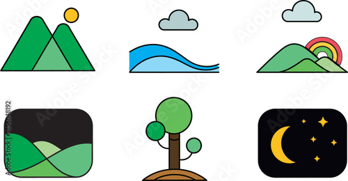 icons about natural scenery and mountains