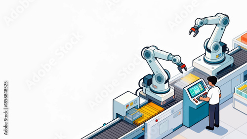 Factory production line with robotic arms