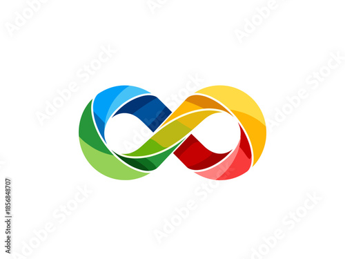 A colorful infinity symbol logo with smooth gradient transitions, representing endless possibilities and continuous flow.