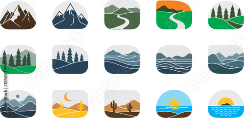 icons about natural scenery and mountains