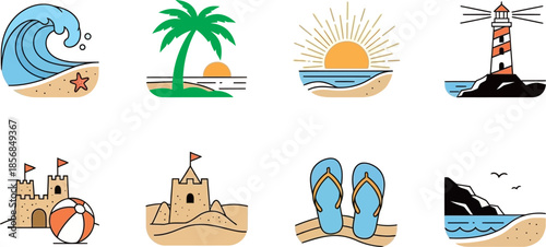 icons about the sea and beaches
