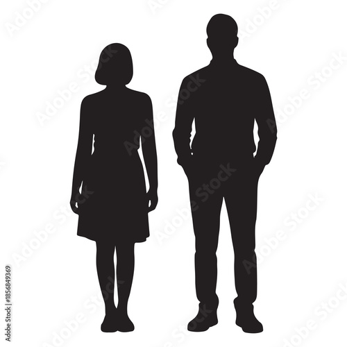 Standing Figures Icon – Male & Female Silhouettes, Gender, Height, People Symbols for Design Use