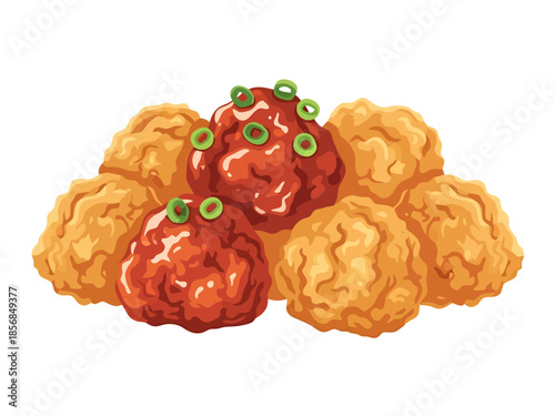 Appetizing Spherical Food Items with Sauce and Garnish