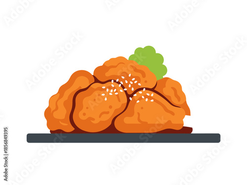 Crispy Fried Chicken Wings Platter with Sesame Seeds and Garnish