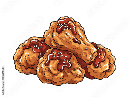 Crispy Fried Chicken Wings Drizzled with Sweet Glaze and Sesame Seeds