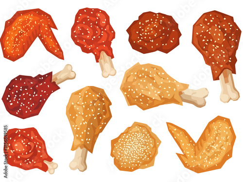 Assortment of Crispy Fried Chicken Pieces with Sesame Seeds