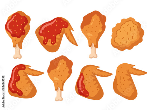 Crispy Fried Chicken Pieces with Savory Sauce Assortment