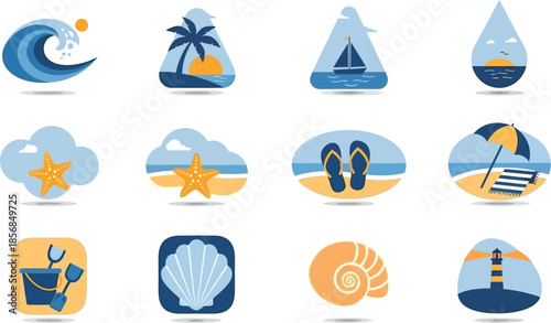 icons about the sea and beaches