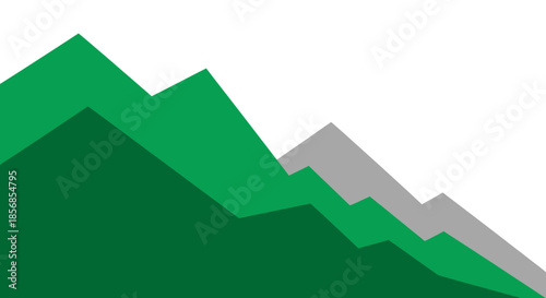 Abstract Mountain Peaks Graphic Design, Green and Grey Layers, Minimalist Landscape