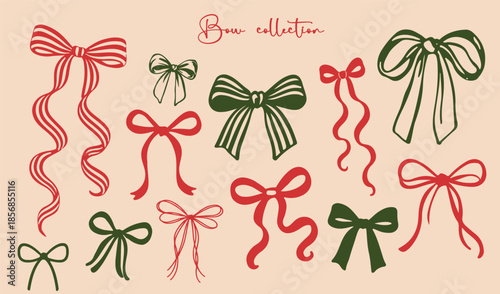 A collection of bows. Vector illustration. Hand-drawn. Minimalistic bows. Silhouette drawing. Trendy vector illustration. Holiday decoration. Vector print. Decorative bows.