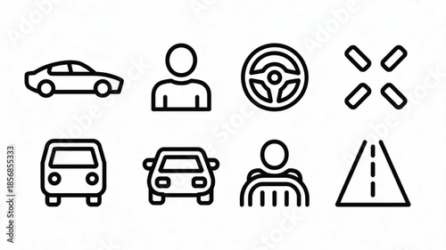 Minimalist Line Art Transportation Icon Set