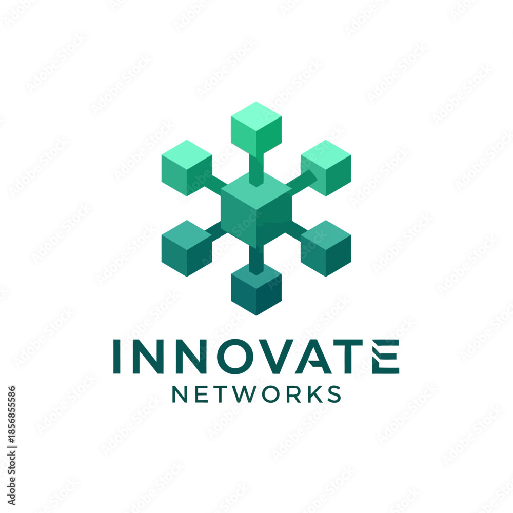 Fototapeta premium 3D Green Cubes Network Structure Logo Design.