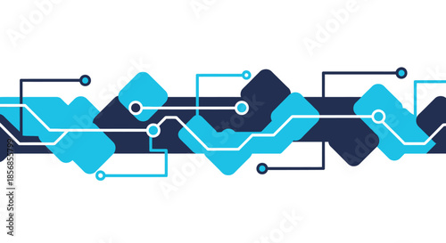Abstract digital circuit pattern, blue and dark blue shapes, technology background