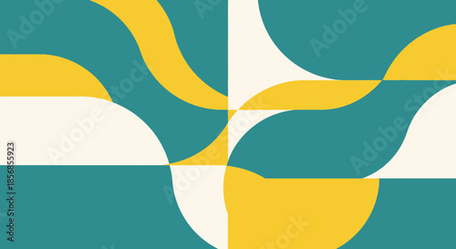 Abstract Geometric Shapes Teal Yellow Cream Modern Minimalist Design Background