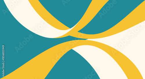 Abstract Teal, Yellow, and White Swirls, Flowing Curves, Modern Background