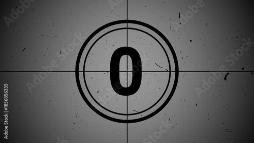 Classic 5 Seconds Old Film Countdown Circle Animation Black Screen. High-quality 4K