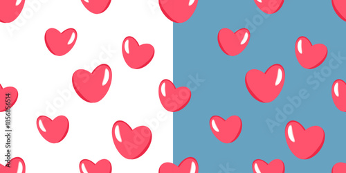 A cute seamless pattern with pink hearts in two color options for fabric, wrapping paper, children's room decor, stationery, packaging, romantic design projects and Valentines Day.