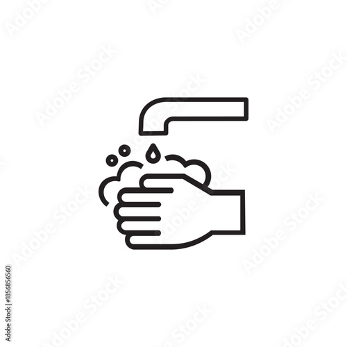 Hand Washing Icon with Soap and Water Hygiene Line Symbol