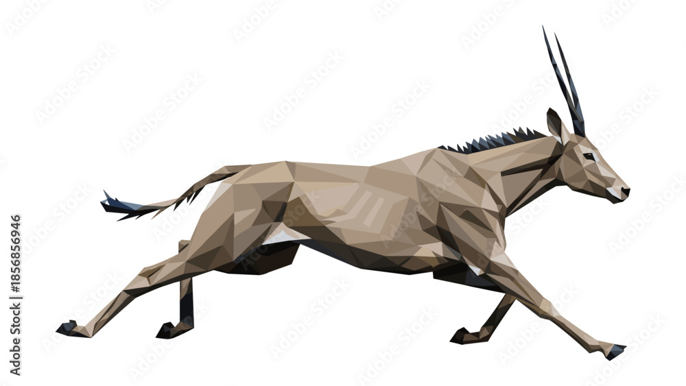 Fototapeta premium Geometric low poly antelope in motion capturing dynamic wildlife art