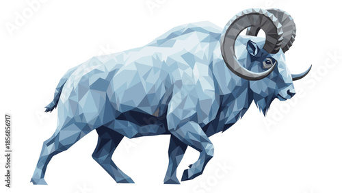Geometric bighorn sheep design with polygonal art style in blue tones