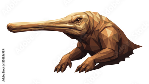 Polygonal platypus art in geometric low poly style on white background