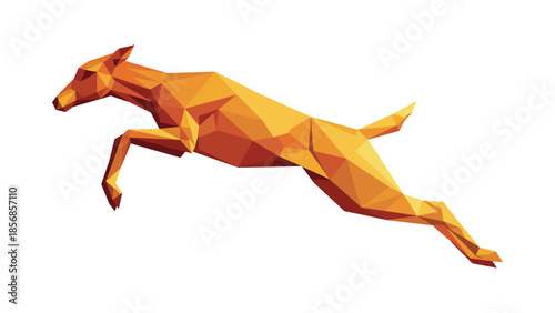 Geometric jumping dog in low polygon style on white background