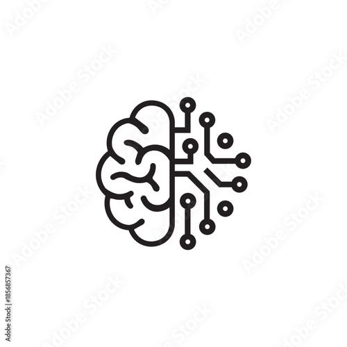 Artificial Intelligence Brain Icon Technology and Neural Network Symbol
