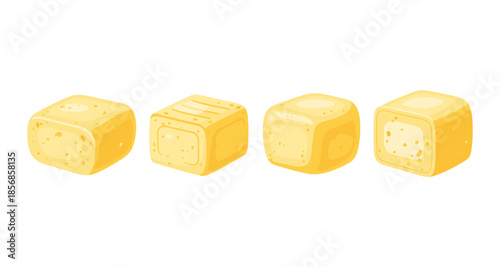 Four cartoon butter blocks shown from different angles on a white background