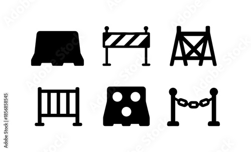 Collection of black silhouette icons representing various types of barriers and safety equipment