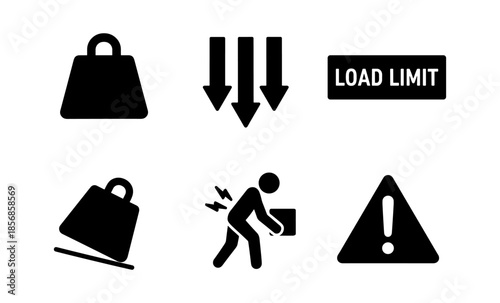 Collection of icons representing weight, danger, and physical strain in a work environment