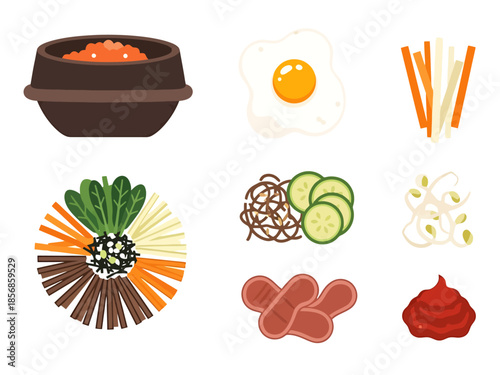 Korean Bibimbap Ingredients Collection Rice Egg Vegetables Gochujang