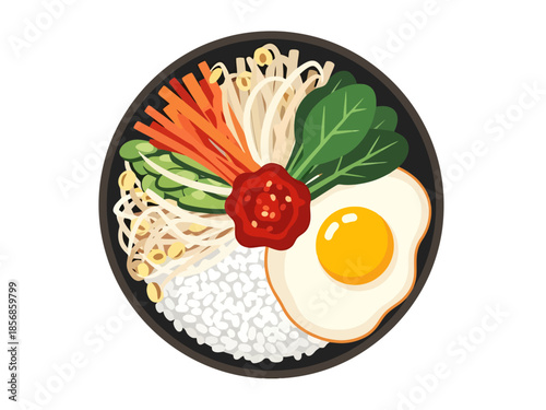Vibrant Korean Rice Dish with Fried Egg and Vegetables