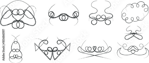 Collection of eight abstract sketches of faces or masks in various styles and expressions