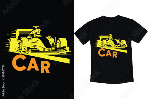 Yellow Formula Racing Car Speed Art Grand Prix Sport Vehicle Vector Design Fast Competition Auto T-Shirt Print