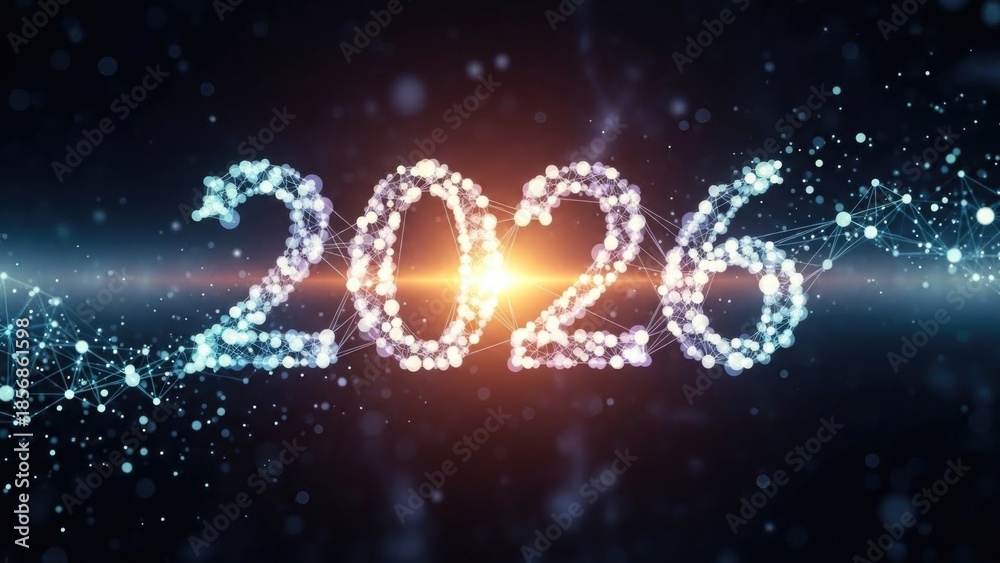 Obraz premium Glowing digital 2026 with network connections and light effects
