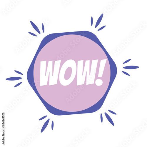 A vibrant purple and blue graphic with the word WOW! in the center
