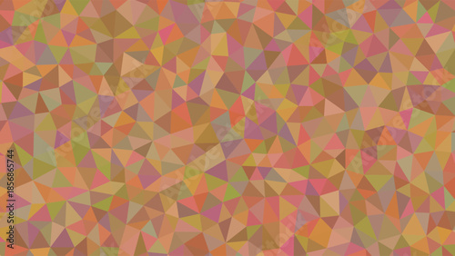 An abstract background composed of numerous colorful irregularly shaped triangles in warm and muted tones