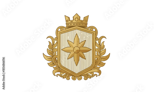 Print Medieval Knight Heraldic Crest with Armored Helmet, Two Lions, and Mantling Drapery