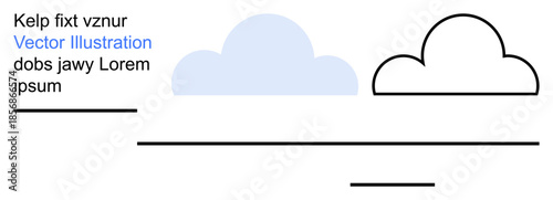 Weather forecasting, simplicity in design, nature concepts, graphic resources, abstract layouts, modern . Two cloud shapes with horizontal lines in simple composition. Weather forecasting and nature