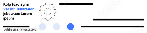 Gear icon, text samples, and blue dots create a clean design. Ideal for technology, business, development, collaboration, efficiency, interface and simple landing page