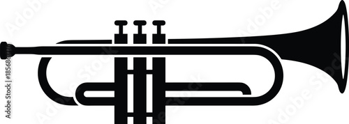 PrintBlack Trumpet Vector Icon Minimalist Brass Musical Instrument Illustration for Jazz Music Festival Band Performance Orchestra Concert and Wind Instrument Silhouette