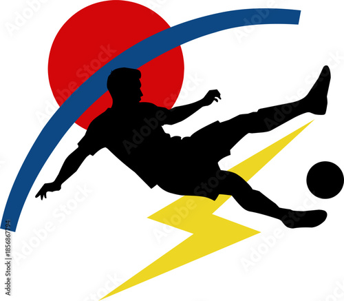 Dynamic soccer player surrounded by geometric shapes and motion lines, perfect for sports design projects and athletic branding materials.