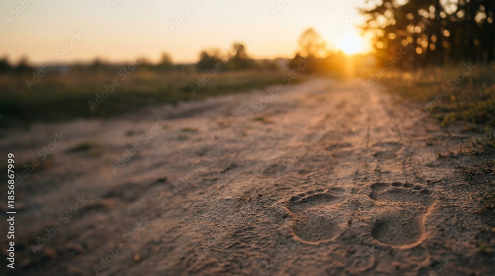 Fototapeta premium Shared Pathway With Two Sets of Footprints