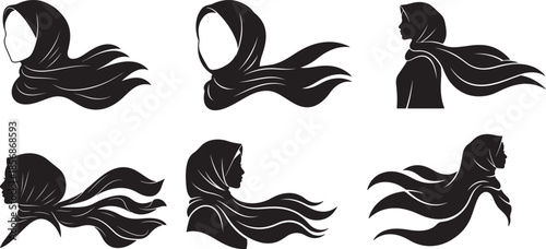 Collection of Muslim Woman Hijab Silhouettes - Minimalist Modest Fashion Vector