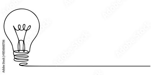 Light bulb isolated on white light bulb one line outline vector art illustration Continuous one line drawing Editable stroke, Light bulb in one continuous line art style illustration. Light bulb one