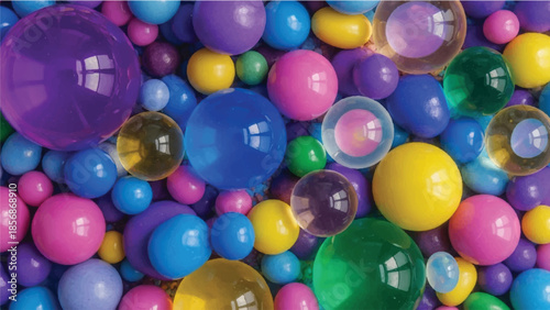 A captivating and vibrant abstract background featuring a delightful array of colorful translucent and opaque spheres, creating a playful and textured visual experience